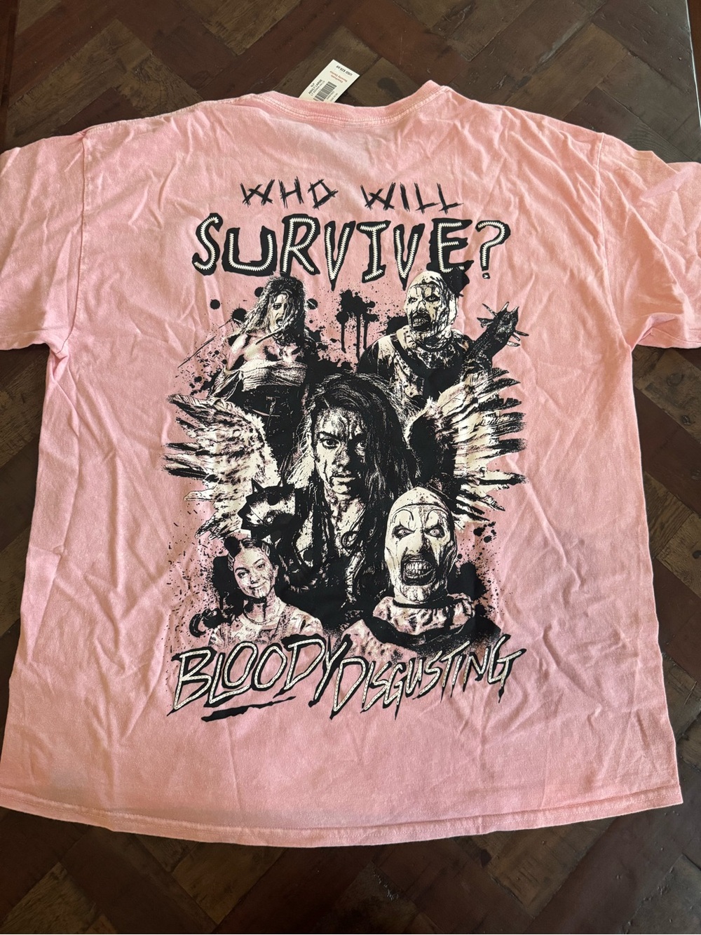 NWT Bloody Disgusting x Terrifier Who Will Survive T-Shirt L Pink